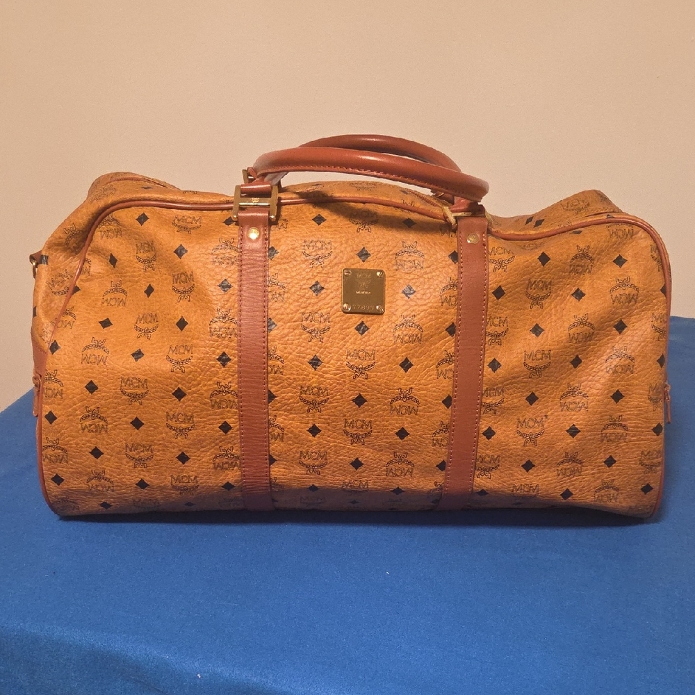MCM Tan Duffel Bag with Signature Pattern New Never Used Authentic